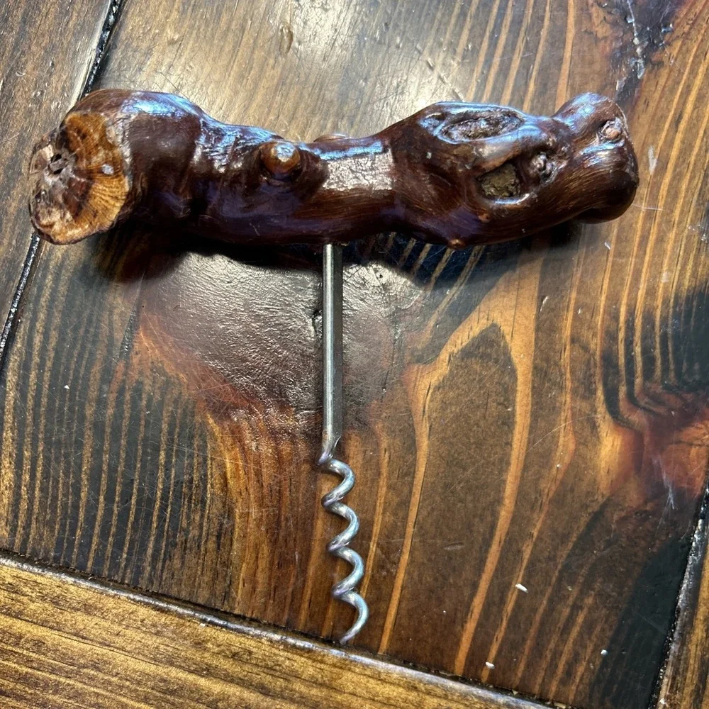 Unique and Unusual Rustic Semi-Varnished Driftwood Corkscrew Handcrafted Vintage